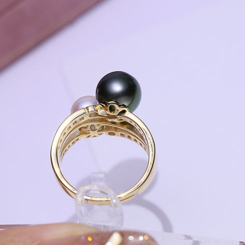 9-10mm Tahitian Black Pearl & Freshwater Pearl Ring - House Of Pearls